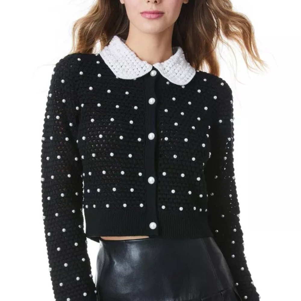 Alice + Olivia Black Pearl Crocheted Cardigan - Picture 5 of 6